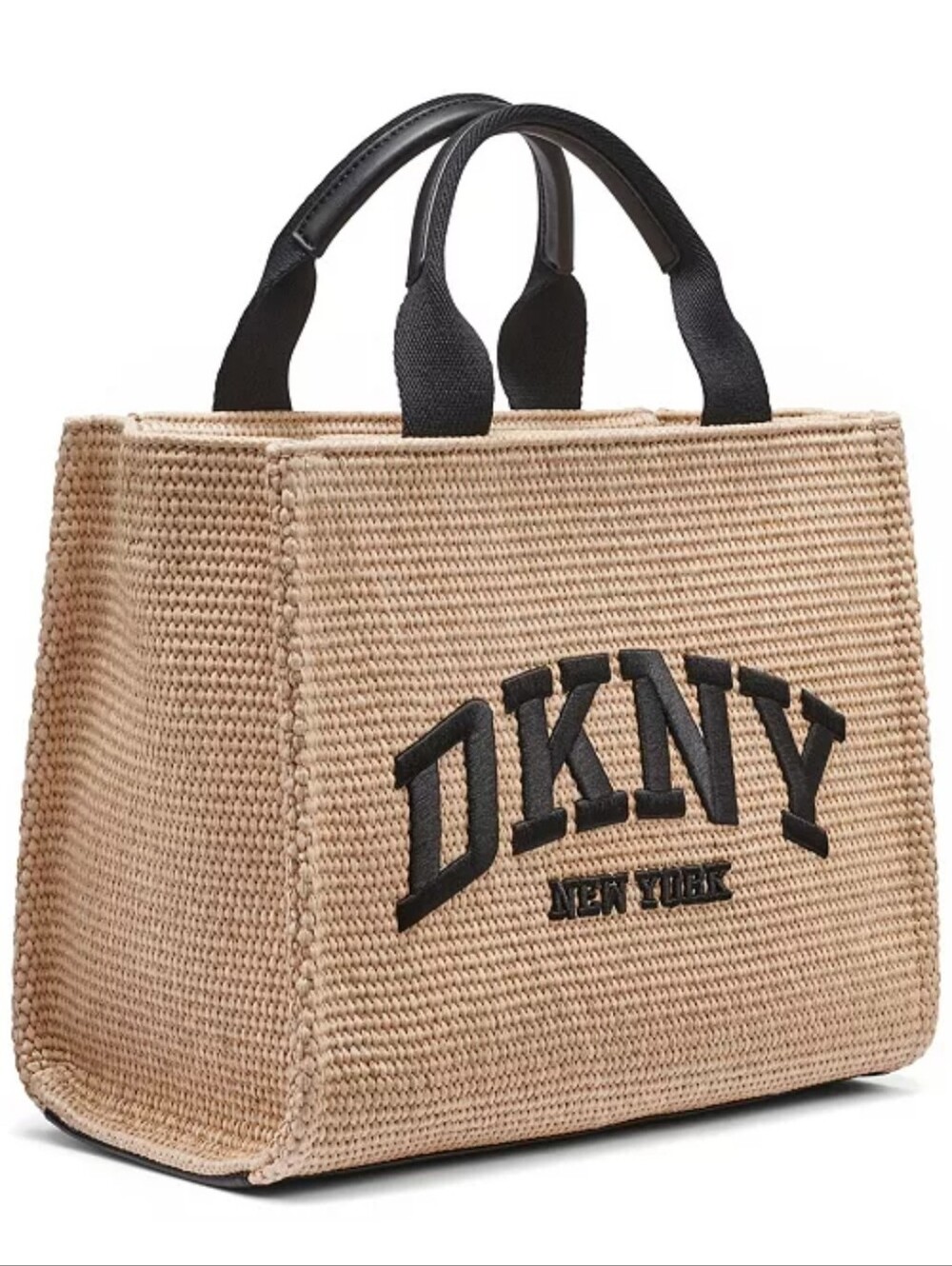 DKNY Beige Straw Messenger Bag with Black Logo and Strap/BNWT - Picture 3 of 4